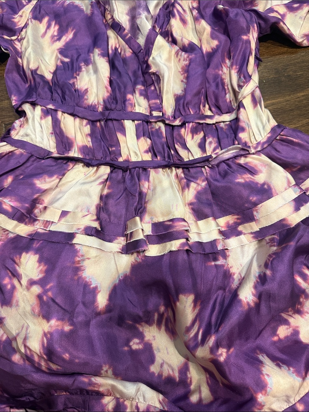 Ulla Johnson Purple and Cream Tie-Dye Ruffle Dress - Picture 4 of 6